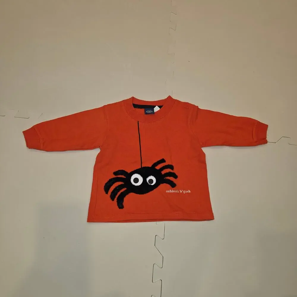 Vintage OshKosh b'gosh its bitsy spider,‎ Halloween orange shirt sz 6-9 mo